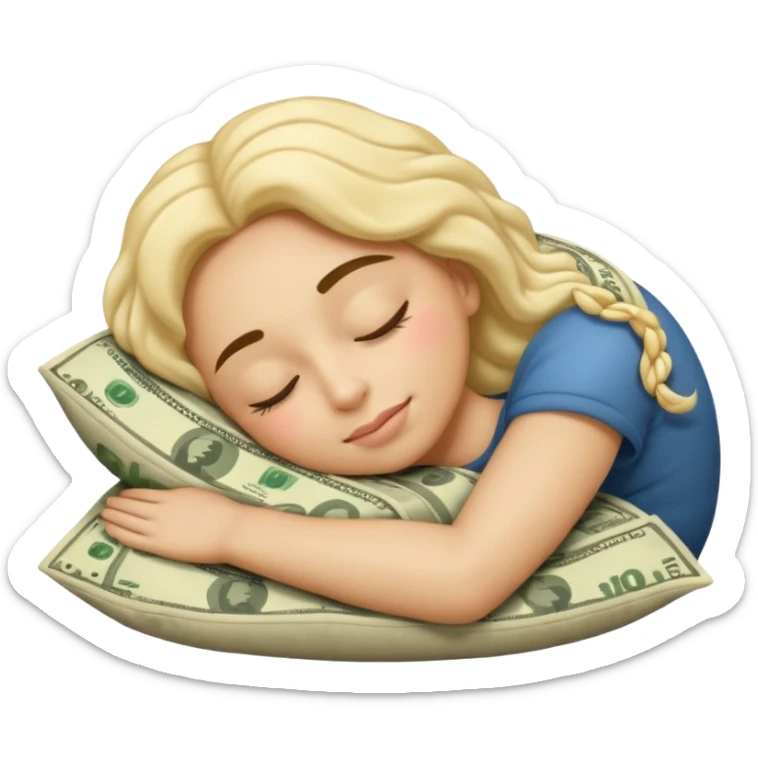 IOS style emoji of a face sleeping on a pillow of money sticker