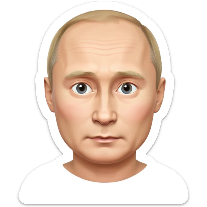 photorealistic emoji style portrait of Putin, round face, smooth finish, realistic facial features, neutral expression sticker