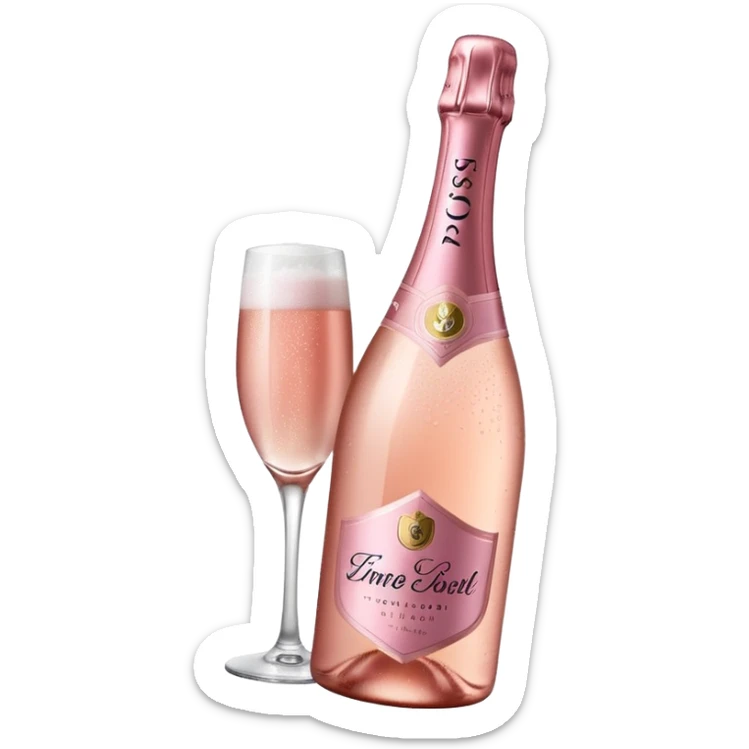 bottle of sparkling rosé champagne with a rose logo on the label, tilted up and to the left, no glass sticker
