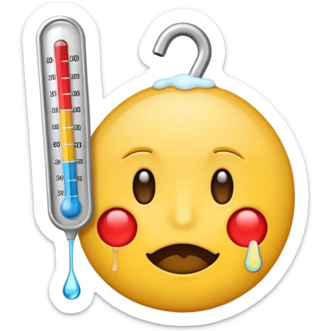 cartoon sticker of a sick emoji with a thermometer, colorful and cheerful, no text, suitable for WhatsApp and Instagram sticker