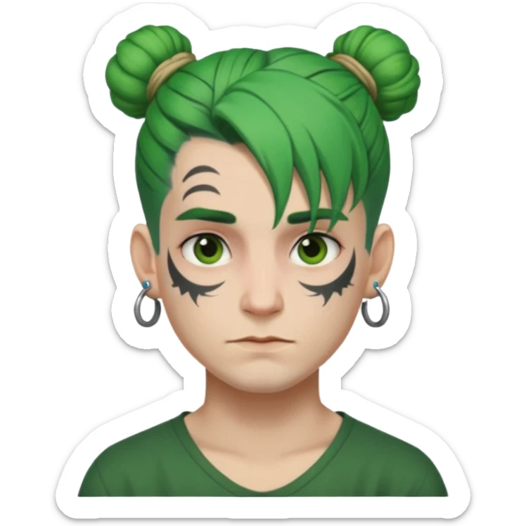 green hair bun and lots of face tattoo guy sticker