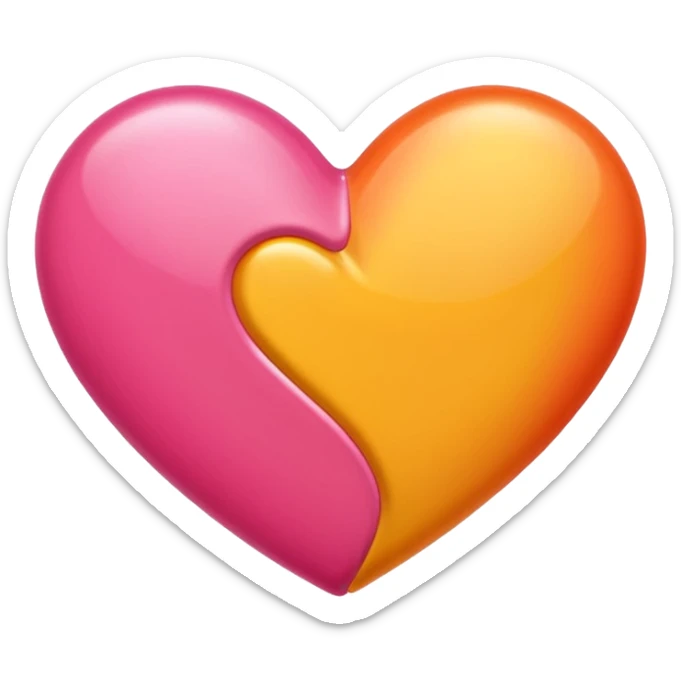 red-orange, yellow and bubblegum pink flaming heart, iPhone emoji style, transparent background, with shine sticker