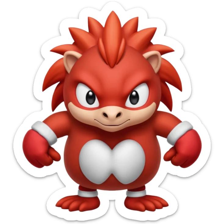 knuckles a red animal with peach arms and white mittens that have no fingers , he’s a echidna with red eyes sticker