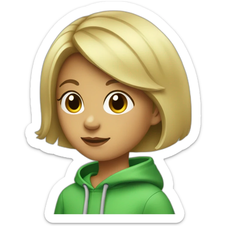 Girl-with-boy-haircut-and-green-hoodie sticker