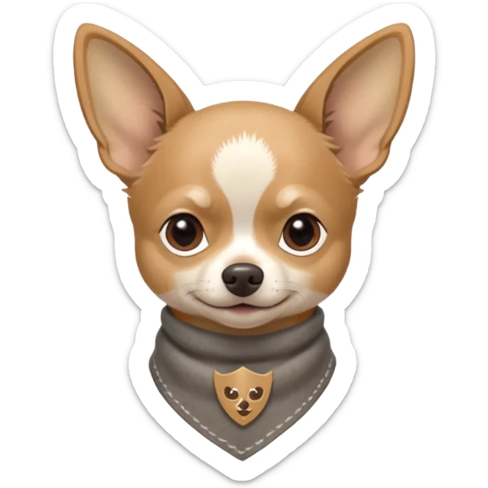 Make a Gray Chihuahua wearing a earthy tone bandana around the neck with the logo TCO on the bandana sticker