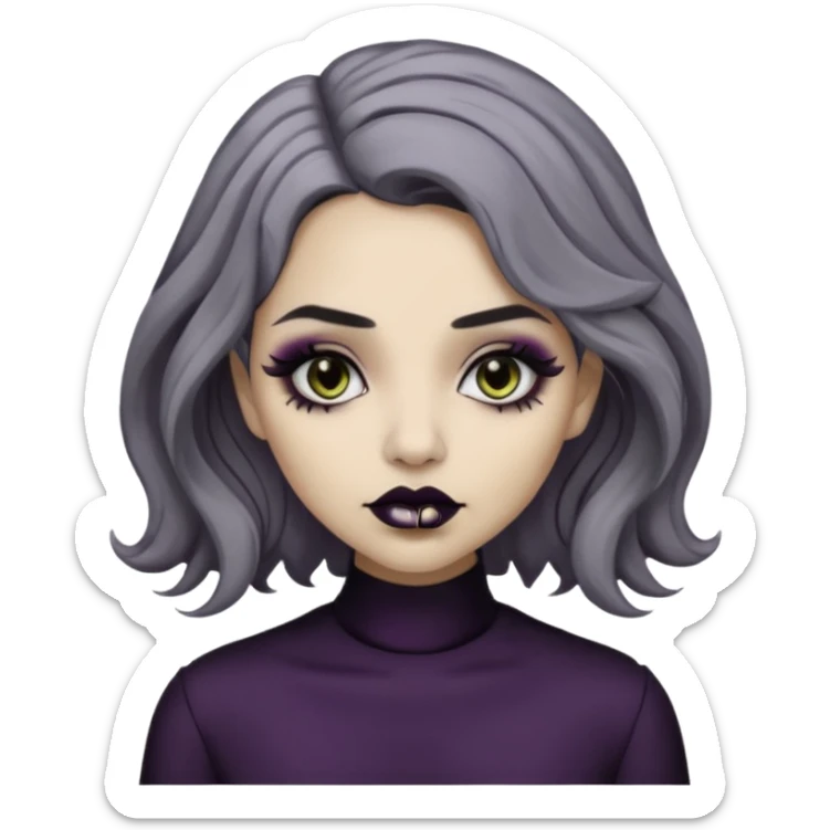  Beige olive skin  grey wavy hair black lips goth girl sticker