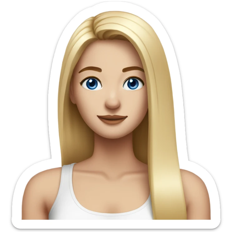 beautiful woman, long straight blonde hair, blue eyes, white tank top sticker