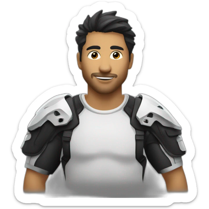 Chico medio gordo sobre una moto de enduro con remera negra con lobo BMS  sticker