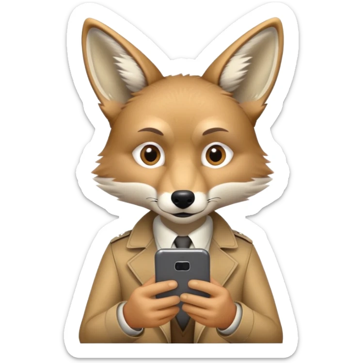 Coyote looking at his phone sticker