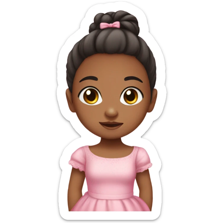 little baby girl with dark hair with pink dress and bun  sticker