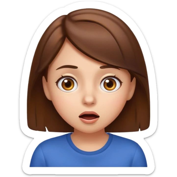 girl with brown hair and brown eyes, surprised expression, emoji style sticker