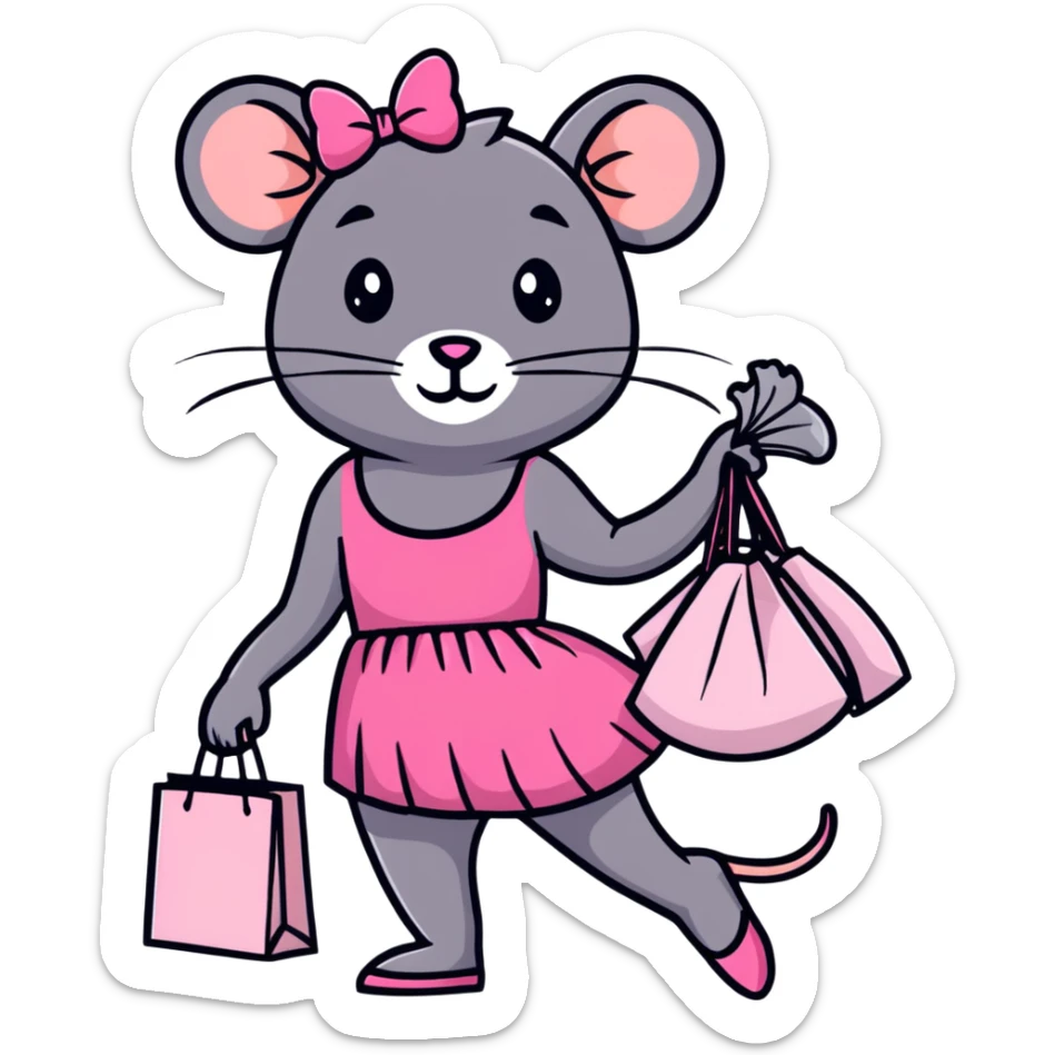 rat with a pink dress and tutu holding a Sephora shopping bag sticker