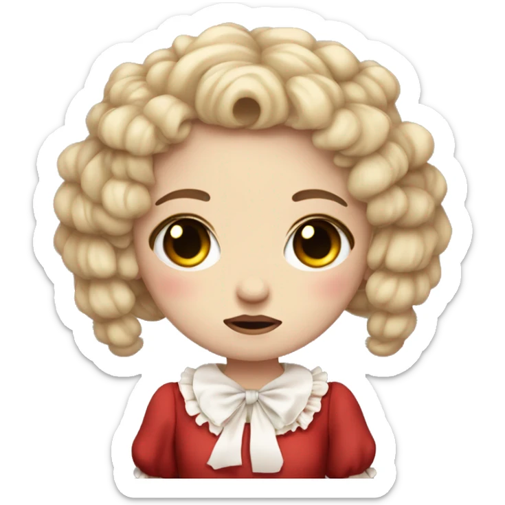 crying sad pale lolita doll with red dress and curly brown pigtails sticker