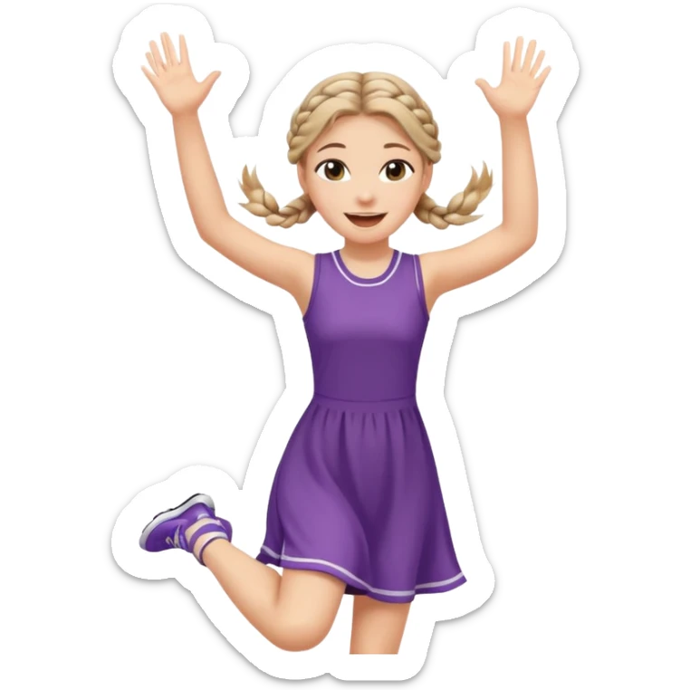 A braid hair girl in a jersey dress, waving both arms in pure joy jumping sticker