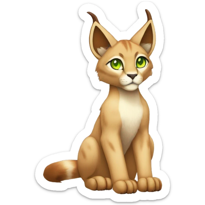Beige Lynx-Caracal-Fakemon-hybrid with orange points, green eyes brown toes, and short tail, full body sticker