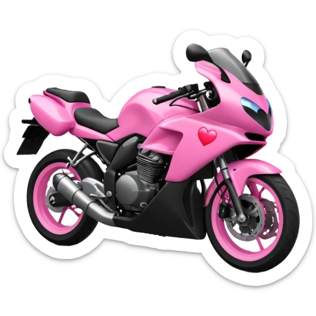 moto sportiva con un cuore rosa fluorescente che sfuma verso il nero sticker