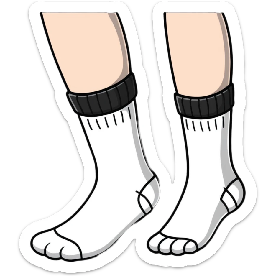 pair of feet wearing white cotton socks seen from below showing the textured soles sticker