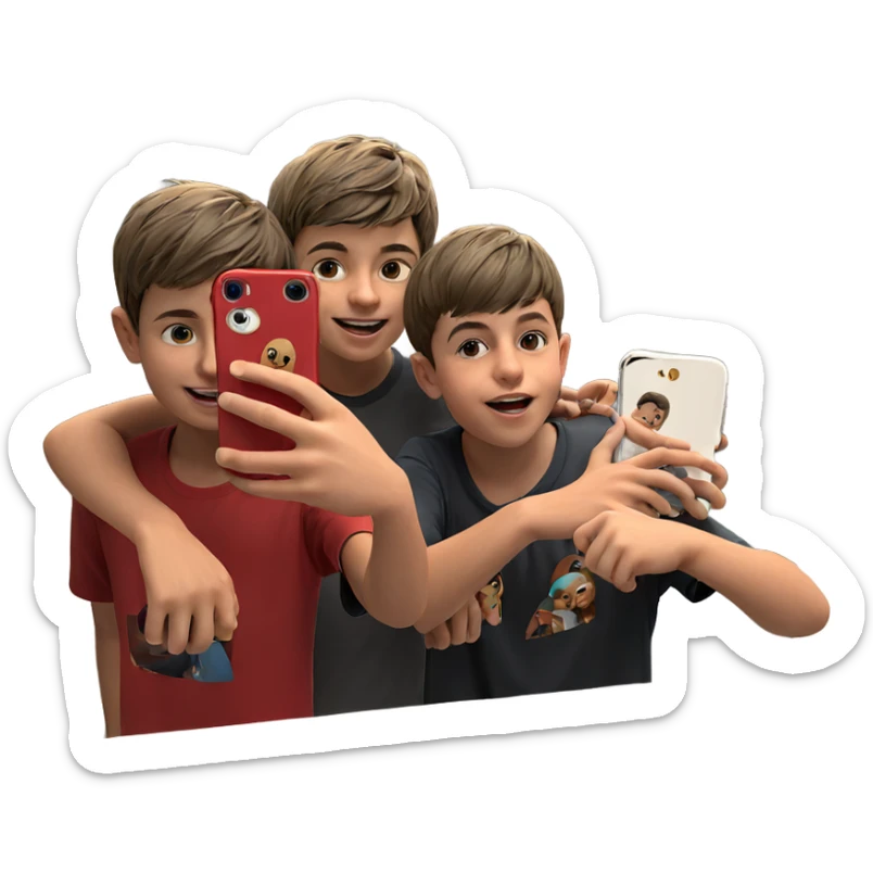 boys taking a mirror selfie sticker