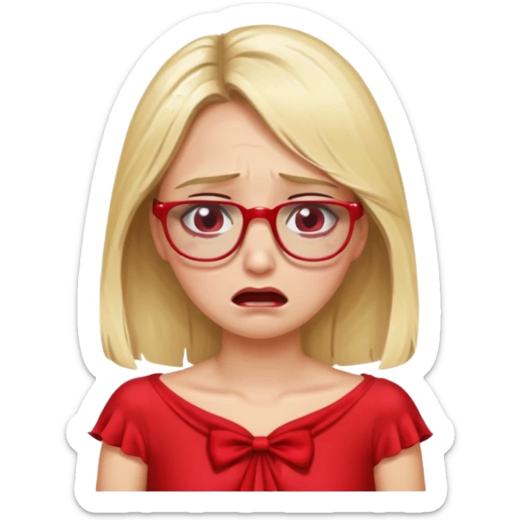 lomg blond woman  crying with glasses with red party wear dress sticker