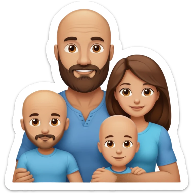 Happy Muscular Bald beard man and his hot wife with long brown hair and 3 sons sticker
