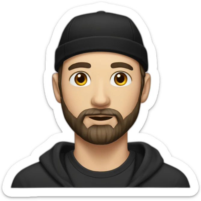 young white man with long hair, a black cap and a black beard. he wears earrings sticker