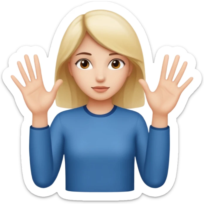 girl with hands by side with one up and one down and with the numbers 6 and 7 on each hand sticker