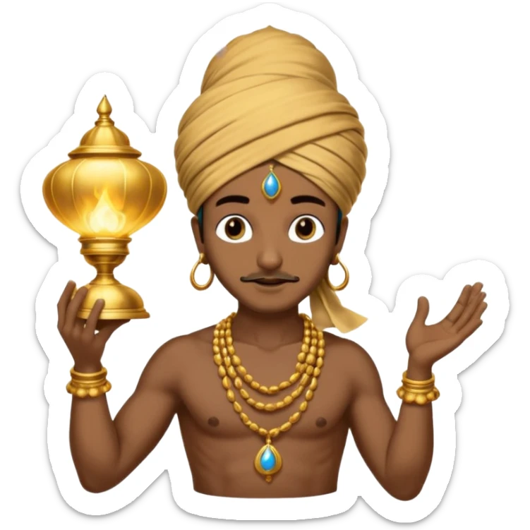 CREATE A EMOJI WHERE WHERE JINN COMES ALLADIN"S LAMPS FROM IN LAMP AND SAY HUKUM MERE AAKA  sticker