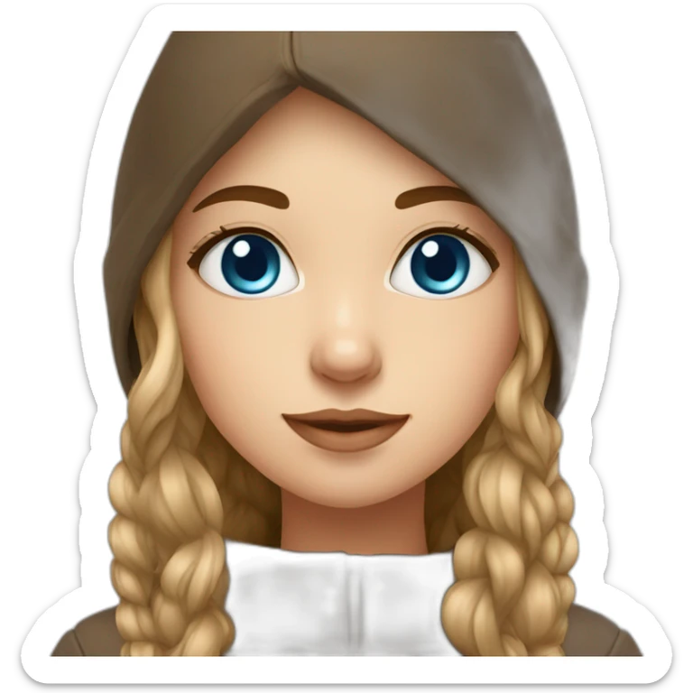 Russian girl bleu eye and long brown hair and chapka sticker