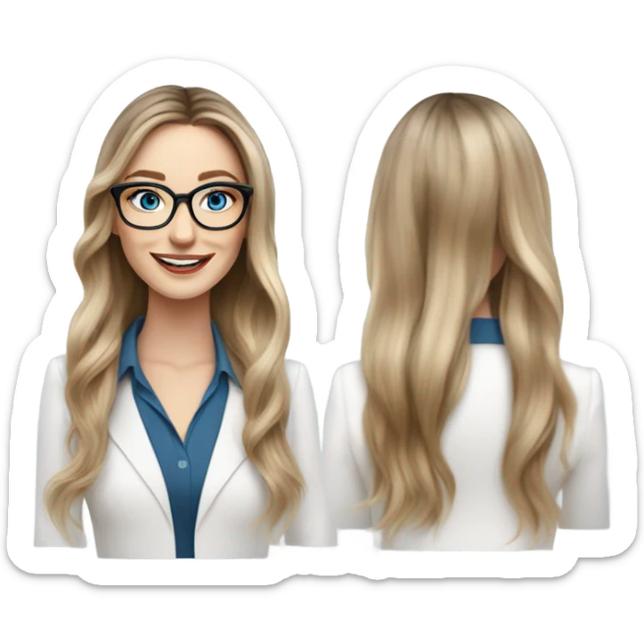 Shoulder length Balayage pale beautiful corporate woman with glasses and blue eyes happy  sticker