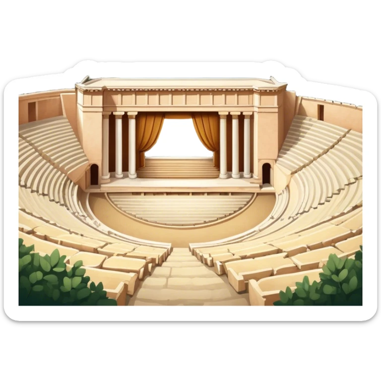 Cinematic Realistic Theatre of Epidaurus Landmark Emoji, depicted as a classical open‚Äêair theatre nestled in nature rendered with soft textures and serene, historical lighting. sticker