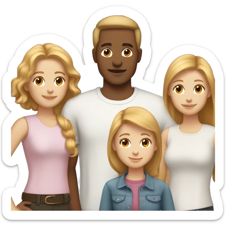 a family of 5, with three teenage daughters, ages 15, 13, and 11 all white with strawberry blonde hair, mom has dark brown hair and dad has light brown hair sticker