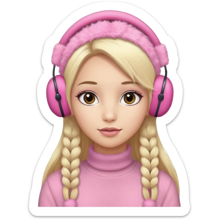 Mädchen mit blondem glattem sehr langem Haar und rosanen top und rosa kuschelige Ohrenschützer für den Winter und latina make up sticker