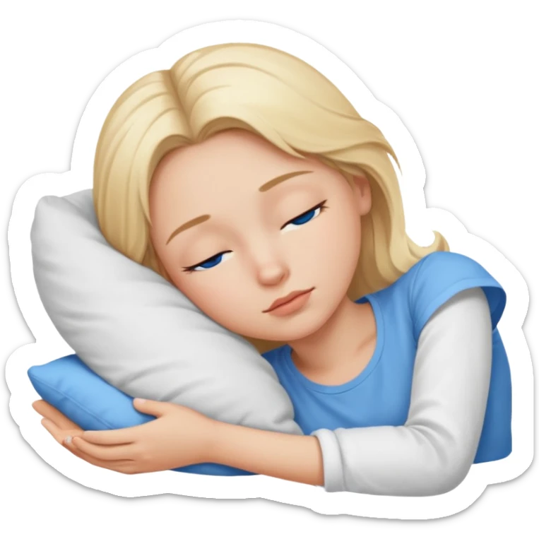 Sleeping pretty girl with blonde hair and blue eyes. She has white shirt on. sticker