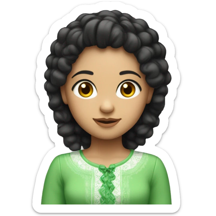 Uma menina branca com cabelos claros, olhos verdes, e blusa preta de gola alta sticker