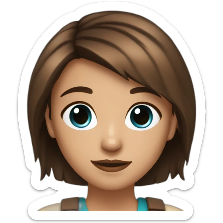 girl with brown here some blue hightlights at the end of her hair and big brown long lashes eyes. and wearing a therapist outfit sticker