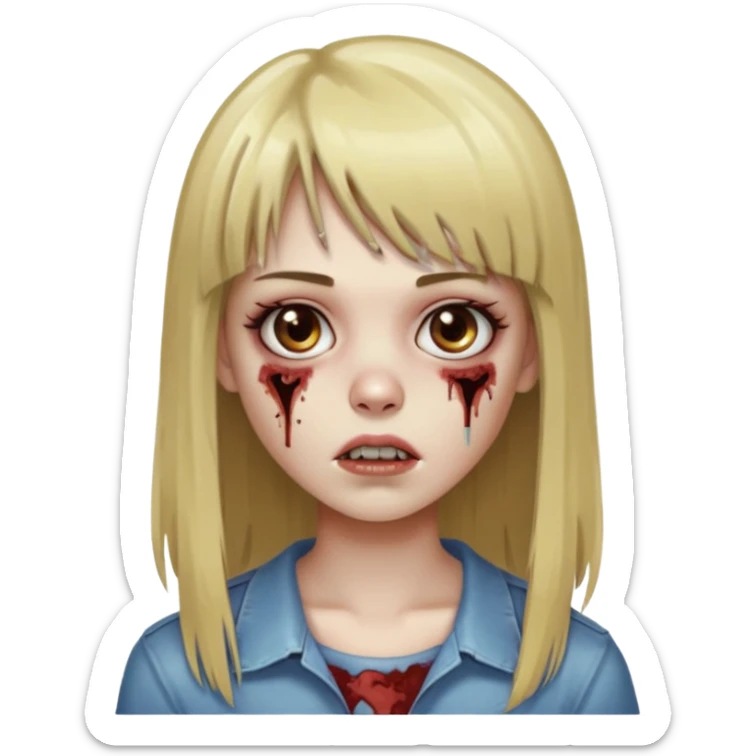 faça uma garota zumbi de cabelo liso marrom com mechas loiras liso grande com franja sticker