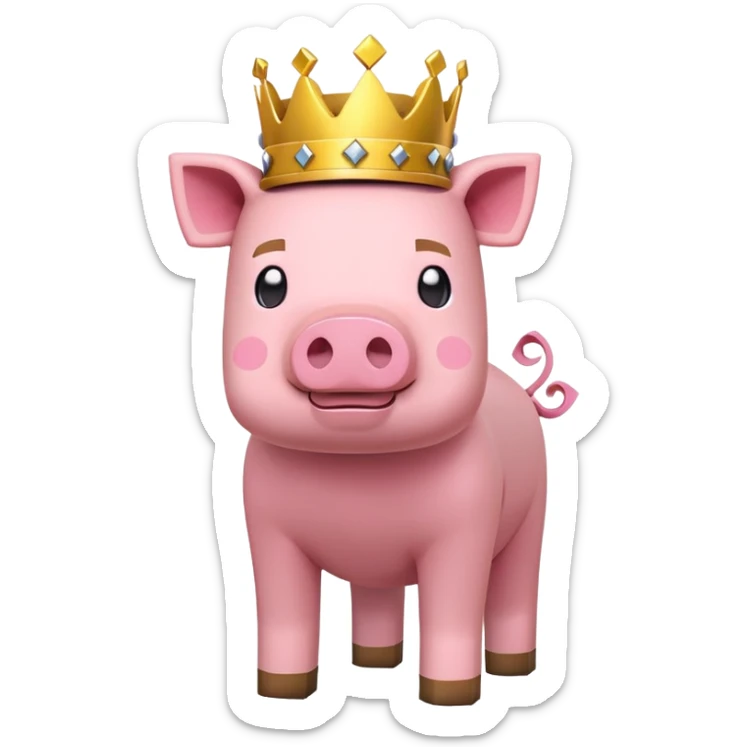 Minecraft pig full body pink blocky animal with square head wearing a crown sticker