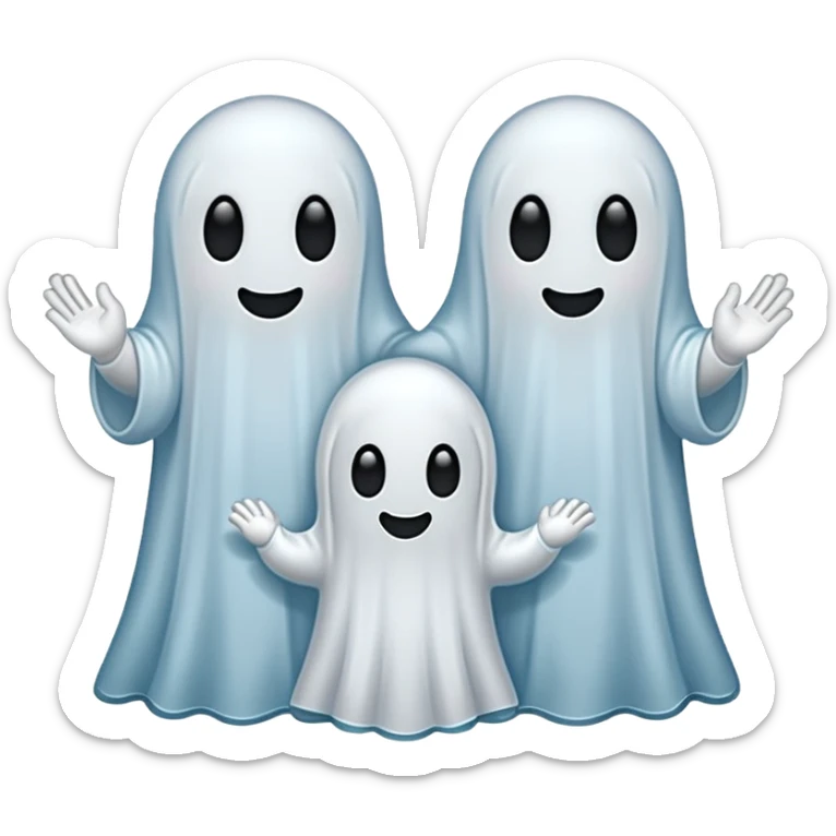 
Mini ghost family holding hands 
 cartoon -style/cute and transparent for a sticker 
 sticker