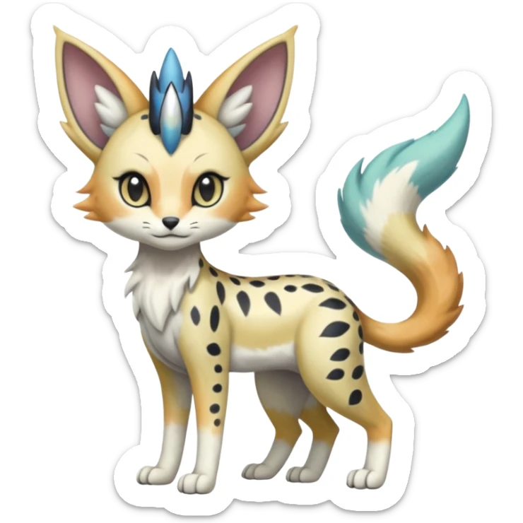 Colorful pastel gloomy dusky dull Edgy soft fruity Meloetta-Trico-Silvally-Nargacuga-Sergal-Serval-Cresselia-Fakémon-creature-hybrid sticker