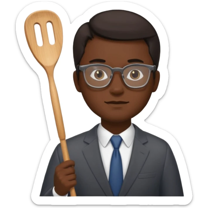 man with glasses dark hair wearing a suit and holding a spatula sticker