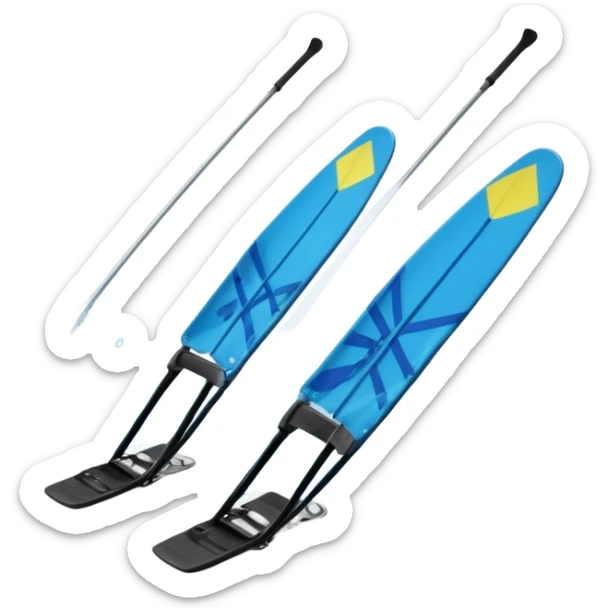 An icon featuring a close-up collage of water skis, splashing water across the surface. The design highlights the motion of the skis cutting through the water. Transparent background emphasizes the thrill of water skiing. sticker