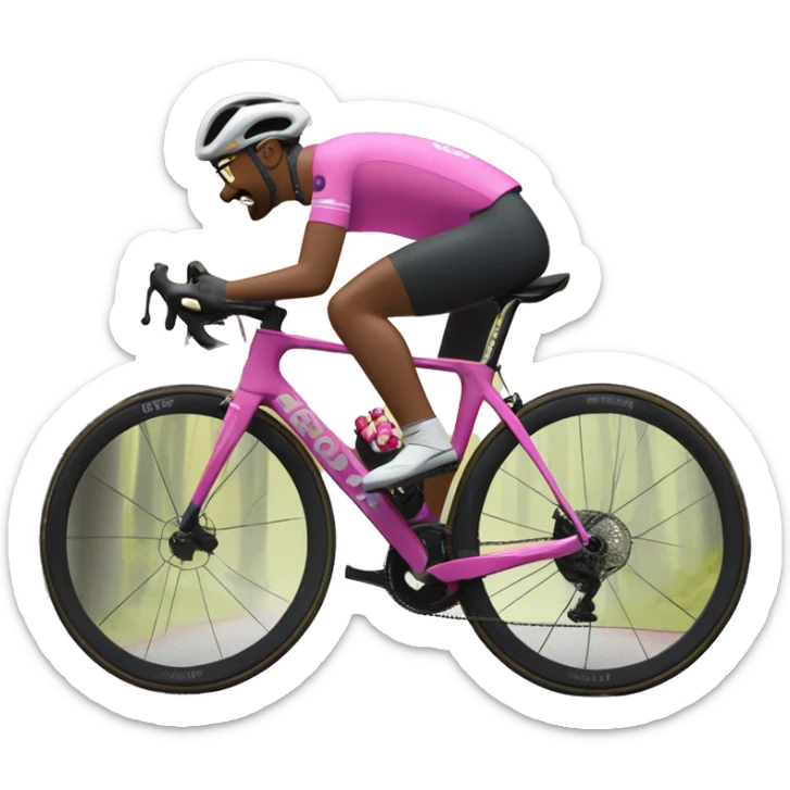 Greg on a grey Cervelo bravo, bike wearing a yellow jersey with Lori on a gray Cervelo gravel bike, wearing pink and riding in a forest sticker