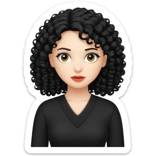 white women with black curly hair black clothes sticker