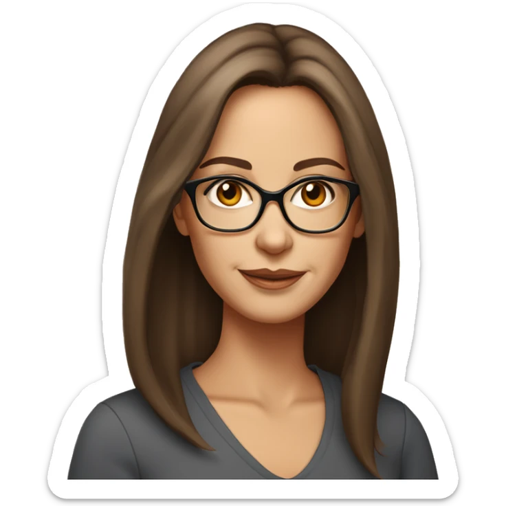 50 years old girl
long brown hair with straight styling
light skin small
glasses with refined frame
Brown eyes with cat eye liner sticker