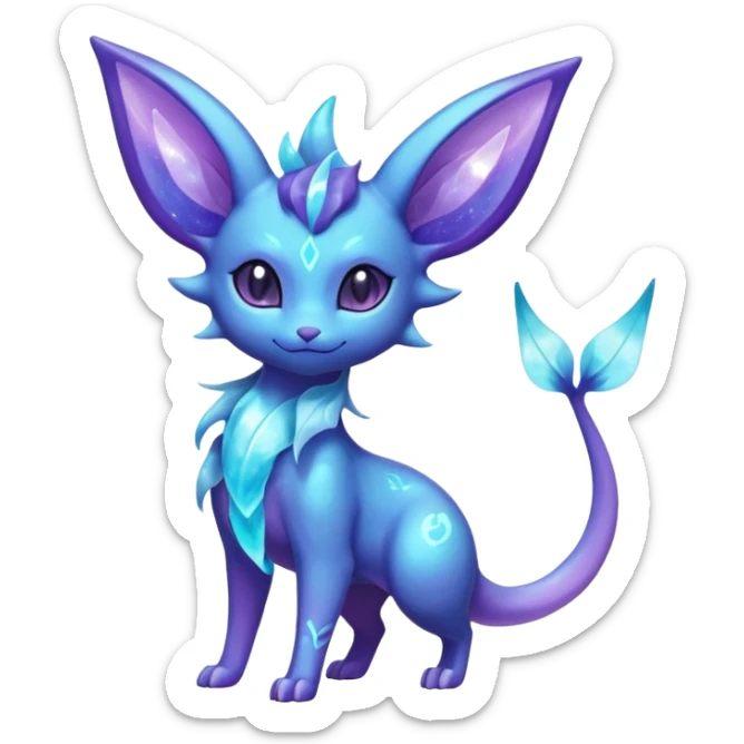 Shiny Sparkly Bioluminescent Glowing Espeon-Lumineon-Vaporeon-Amaura-Dragonair-Fakémon-hybrid-creature (full body)  sticker