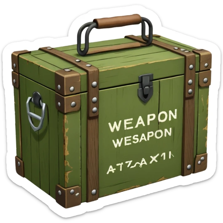 green military wooden box with with an inscription weapon sticker
