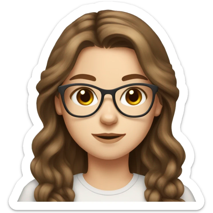 Russian girl glasses bleu eye and long brown hair and maine coon cat sticker