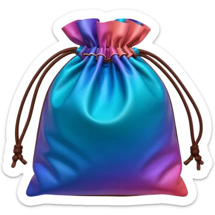 coins  pack in gradient of turquoise, blue, pink, purple, and coral color in leather brown bag sticker