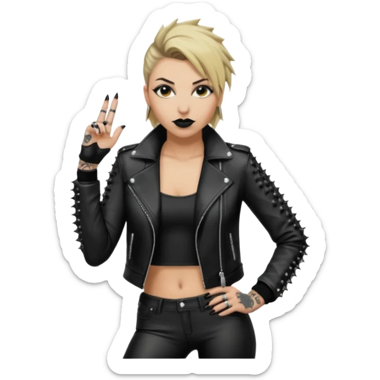 Give Rhea Ripley a spiked jacket and long black pants with black lipstick and sleeve tattoos sticker