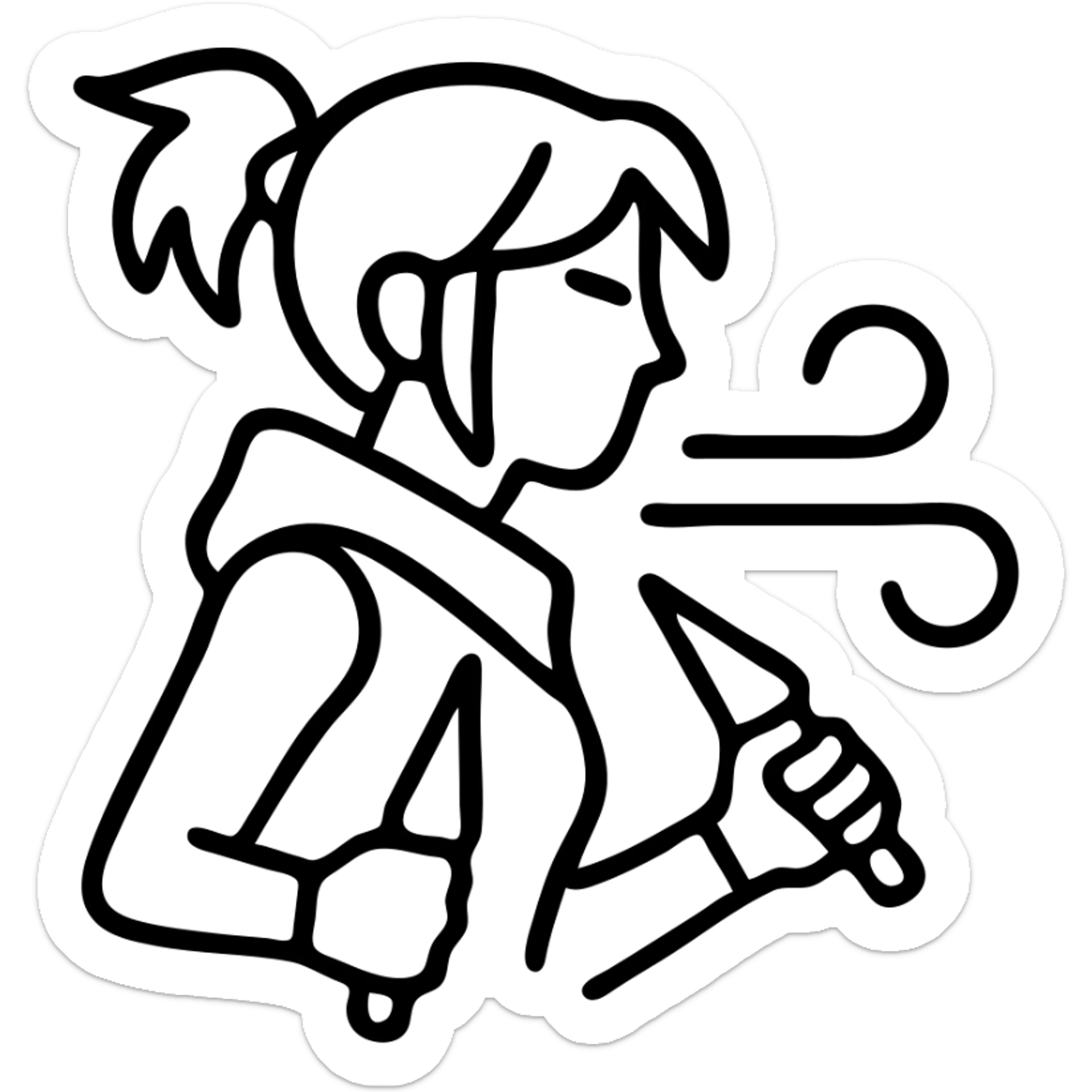 Jett from Valorant, a female character with short white hair, holding kunai knives, wind abilities sticker